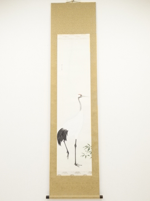 JAPANESE HANGING SCROLL / HAND PAINTED / CRANE 